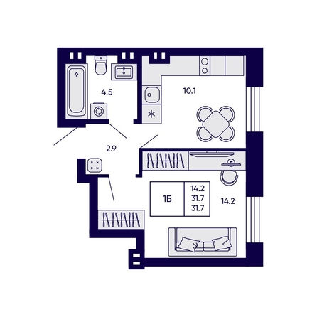
  Продается 1-комн. квартира 31.7 м², в ЖК Грибоедовский сад. Фото 1.