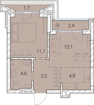
   Продам 1-комнатную, 40.2 м², Тайм Сквер

. Фото 2.