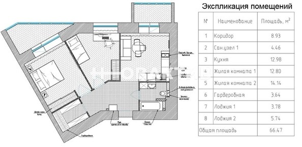 
   Продам 3-комнатную, 66 м², Бориса Богаткова ул, 201/3

. Фото 12.