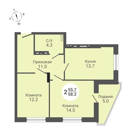 
   Продам 2-комнатную, 58.2 м², На Петухова, дом 1

. Фото 1.