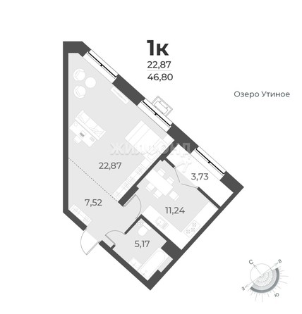 
   Продам 1-комнатную, 46.8 м², Рафинад, дом 2

. Фото 1.