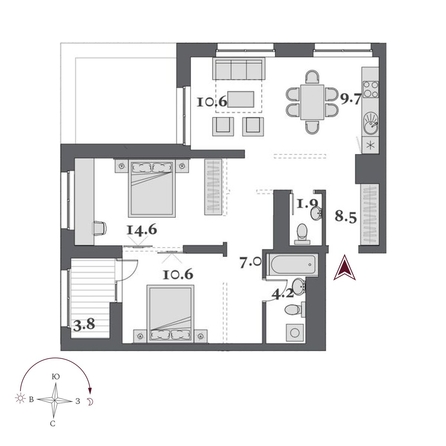 
  Продается 2-комн. квартира, 54.65 м², ЖК Дом Нобель
. Фото 1.