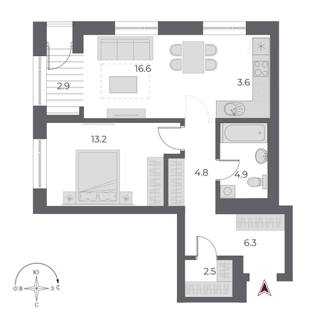 
   Продам 2-комнатную, 54.7 м², ОСКАР, дом 1

. Фото 2.