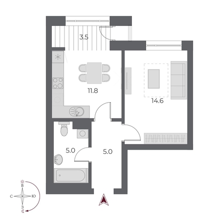 
   Продам 1-комнатную, 39.7 м², ОСКАР, дом 1

. Фото 1.