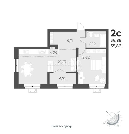 
   Продам 2-комнатную, 53.1 м², Рафинад, дом 2

. Фото 1.