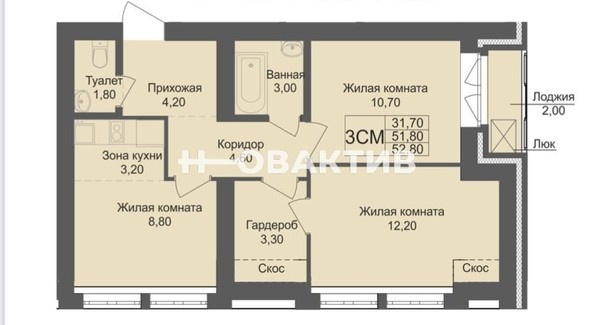 
   Продам 2-комнатную, 51.8 м², Красный пр-кт, 323/6

. Фото 18.