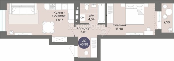 
   Продам 2-комнатную, 45.98 м², Квартал на Российской

. Фото 1.