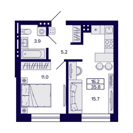 
   Продам 1-комнатную, 35.8 м², Сподвижники

. Фото 4.