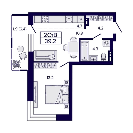 
   Продам 2-комнатную, 39.2 м², Luna (Луна)

. Фото 26.