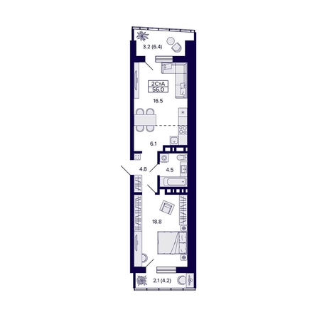 
   Продам 2-комнатную, 56 м², Grando (Грандо)

. Фото 1.