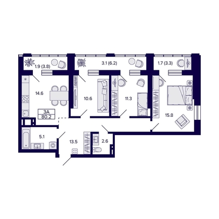 
   Продам 3-комнатную, 80.2 м², Grando (Грандо)

. Фото 1.