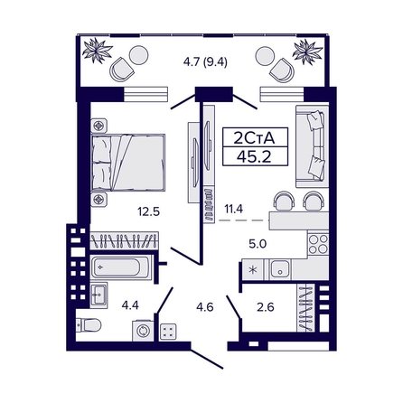 
   Продам 2-комнатную, 45.2 м², Luna (Луна)

. Фото 26.