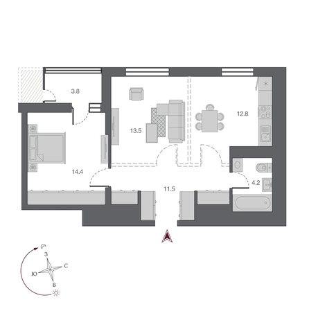 
   Продам 2-комнатную, 58.3 м², Беринг, дом 2

. Фото 3.