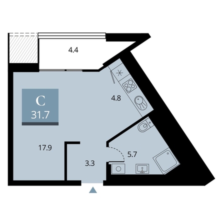 
   Продам студию, 33.9 м², Беринг, дом 2

. Фото 3.