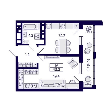 
   Продам 1-комнатную, 43.3 м², Grando (Грандо)

. Фото 1.