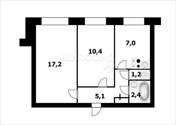 
   Продам 2-комнатную, 43.6 м², Троллейная ул, 22

. Фото 18.