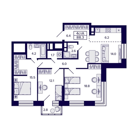 
   Продам 4-комнатную, 88.3 м², Citatum (Цитатум)

. Фото 2.