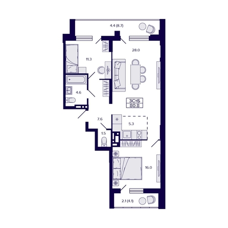
  Продается 3-комн. квартира, 73.8 м², ЖК Gorizont (Горизонт)
. Фото 2.