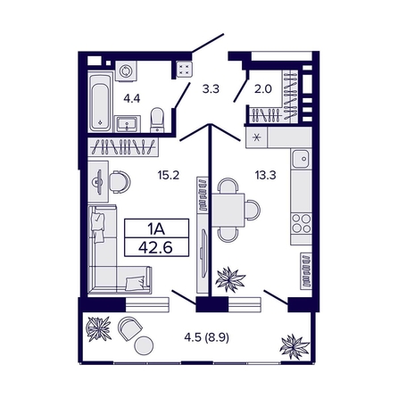 
   Продам 1-комнатную, 42.6 м², Luna (Луна)

. Фото 26.