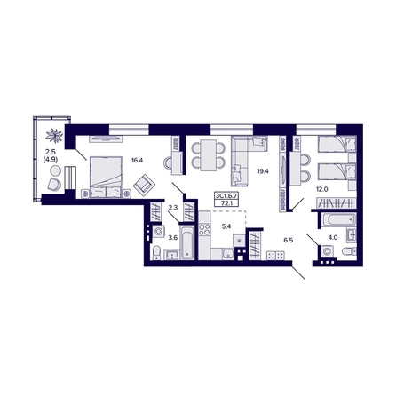 
  Продается 3-комн. квартира, 72.1 м², ЖК Сподвижники
. Фото 2.
