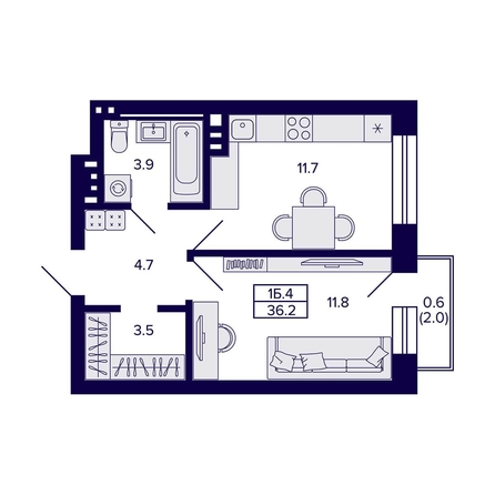 
   Продам 1-комнатную, 36.2 м², Сподвижники

. Фото 1.