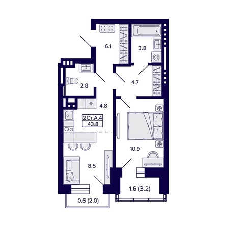 
   Продам 2-комнатную, 43.8 м², Сподвижники

. Фото 2.