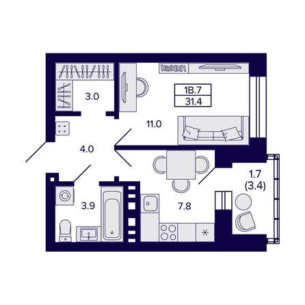 
   Продам 1-комнатную, 31.4 м², Сподвижники

. Фото 2.