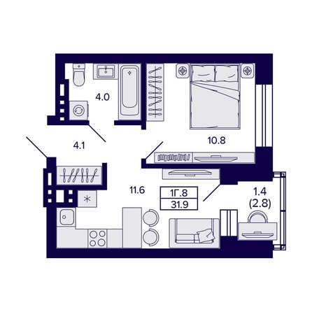 
   Продам 1-комнатную, 31.9 м², Сподвижники

. Фото 2.