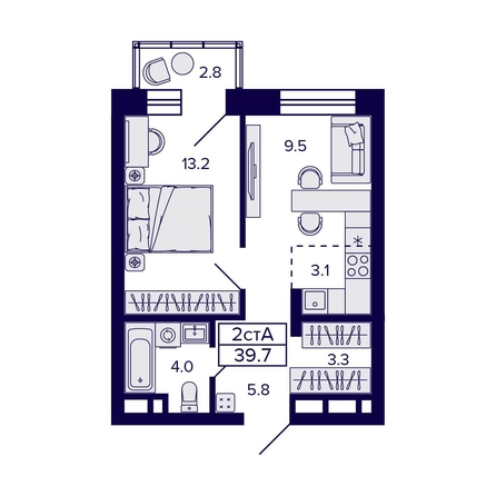 
   Продам 2-комнатную, 39.7 м², Citatum (Цитатум)

. Фото 1.