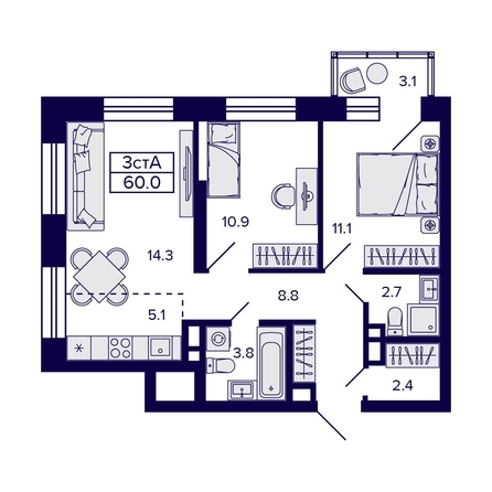 
   Продам 3-комнатную, 60 м², Citatum (Цитатум)

. Фото 1.