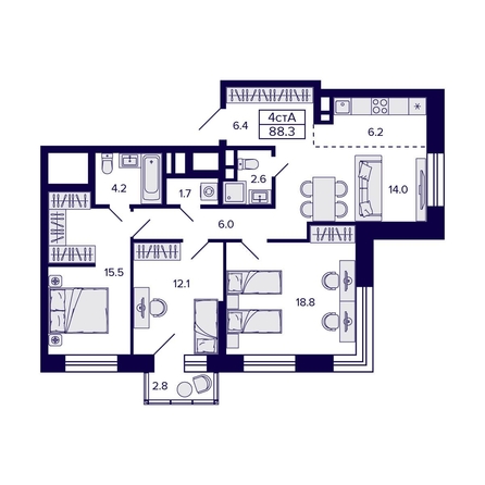 
   Продам 4-комнатную, 88.3 м², Citatum (Цитатум)

. Фото 1.