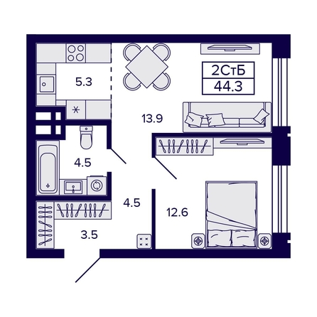 
   Продам 2-комнатную, 44.3 м², Citatum (Цитатум)

. Фото 2.