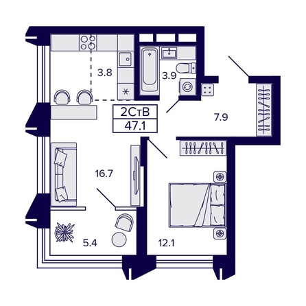 
   Продам 2-комнатную, 47.1 м², Citatum (Цитатум)

. Фото 1.