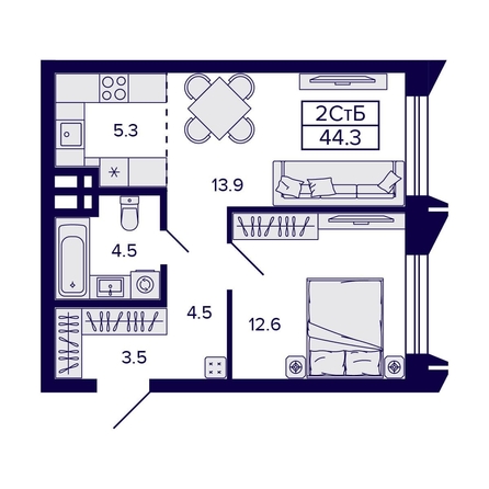 
  Продается 2-комн. квартира, 44.3 м², ЖК Citatum (Цитатум)
. Фото 2.