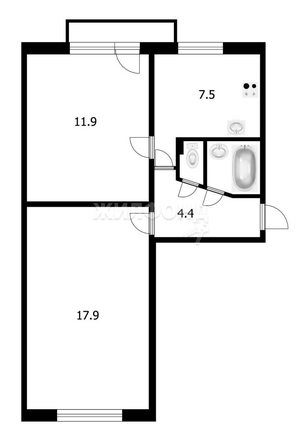 
   Продам 2-комнатную, 45.5 м², Кубовая ул, 103

. Фото 14.