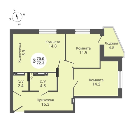 
   Продам 3-комнатную, 72.3 м², Петухова ул, 170

. Фото 1.