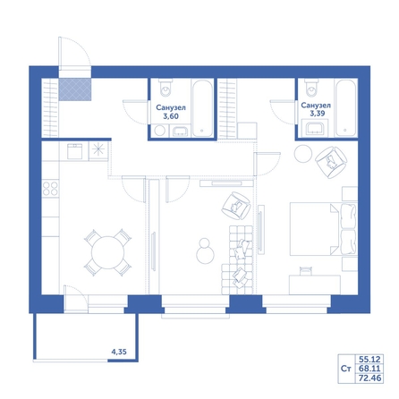 
   Продам 2-комнатную, 72.46 м², Спектр, дом 9

. Фото 1.