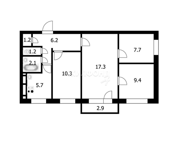 
   Продам 3-комнатную, 61 м², Сибирская ул, 31а

. Фото 1.