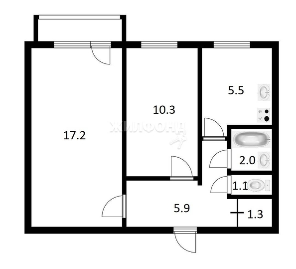 
   Продам 2-комнатную, 43.4 м², Нарымская ул, 9

. Фото 1.