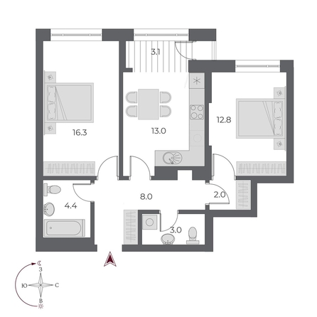 
  Продается 2-комн. квартира, 62.4 м², ЖК ОСКАР, дом 1
. Фото 4.