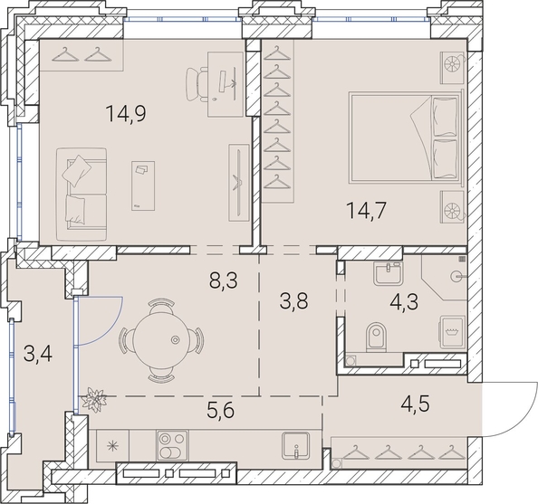 
   Продам 2-комнатную, 59.5 м², Тайм Сквер

. Фото 19.