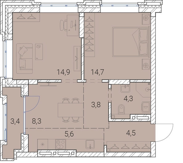 
   Продам 2-комнатную, 59.5 м², Тайм Сквер

. Фото 19.