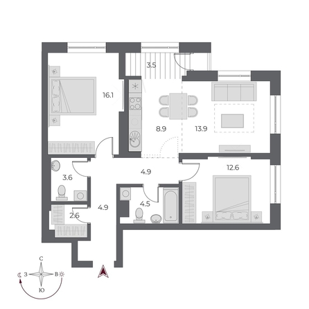 
  Продается 3-комн. квартира, 75.5 м², ЖК ОСКАР, дом 1
. Фото 1.