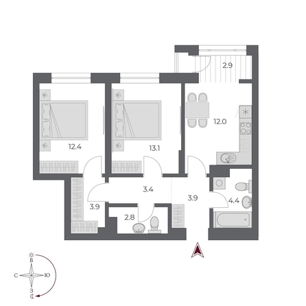 
  Продается 2-комн. квартира, 58.8 м², ЖК ОСКАР, дом 2
. Фото 3.