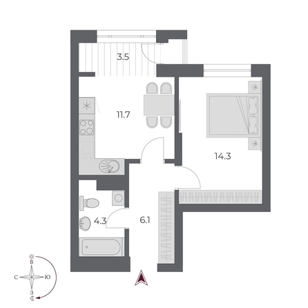 
   Продам 1-комнатную, 39.9 м², ОСКАР, дом 2

. Фото 1.