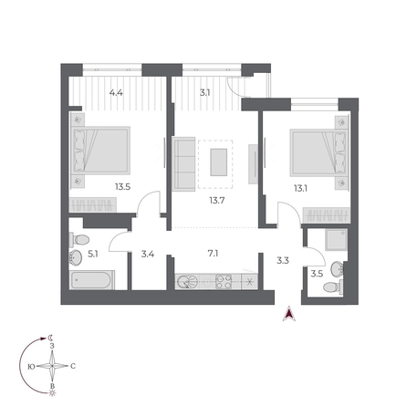 
  Продается 3-комн. квартира, 70.2 м², ЖК ОСКАР, дом 2
. Фото 4.