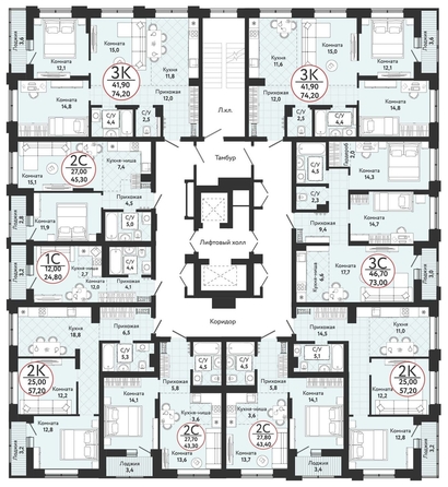 
   Продам 3-комнатную, 74.2 м², Одоевский, дом 3

. Фото 1.