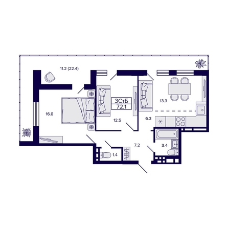 
   Продам 3-комнатную, 72.1 м², Gorizont (Горизонт)

. Фото 1.