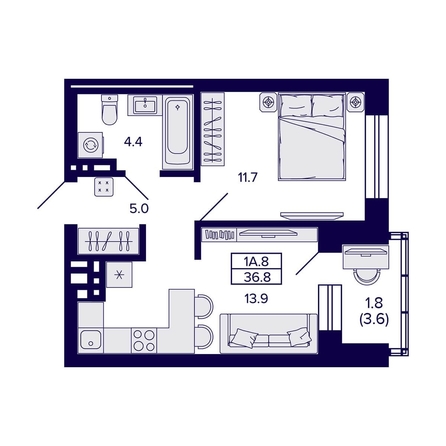 
   Продам 1-комнатную, 36.8 м², Сподвижники

. Фото 2.