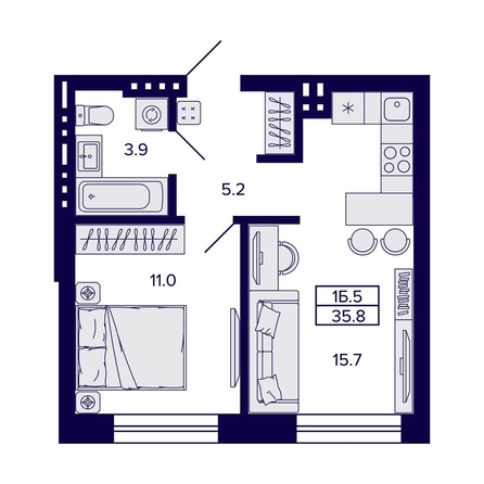 
   Продам 1-комнатную, 35.8 м², Сподвижники

. Фото 1.